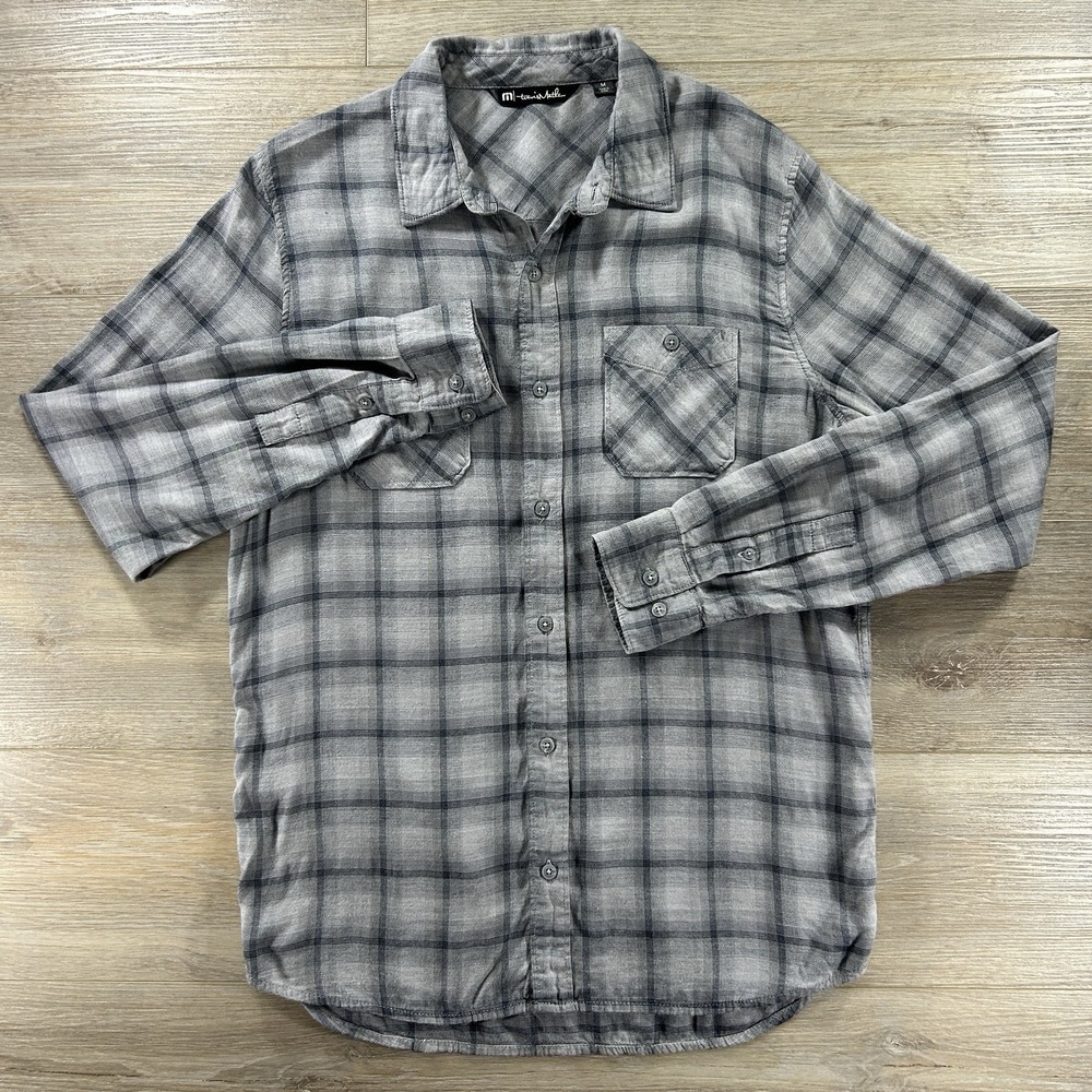 Travis Mathew Day And Night Button-Up Shirt Mens Medium Plaid Lightweight Gray